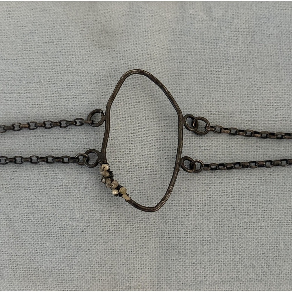 Handmade Artisanal Brutalist‎ Hammered Metal Bracelet with Raw Stone Rustic Boho